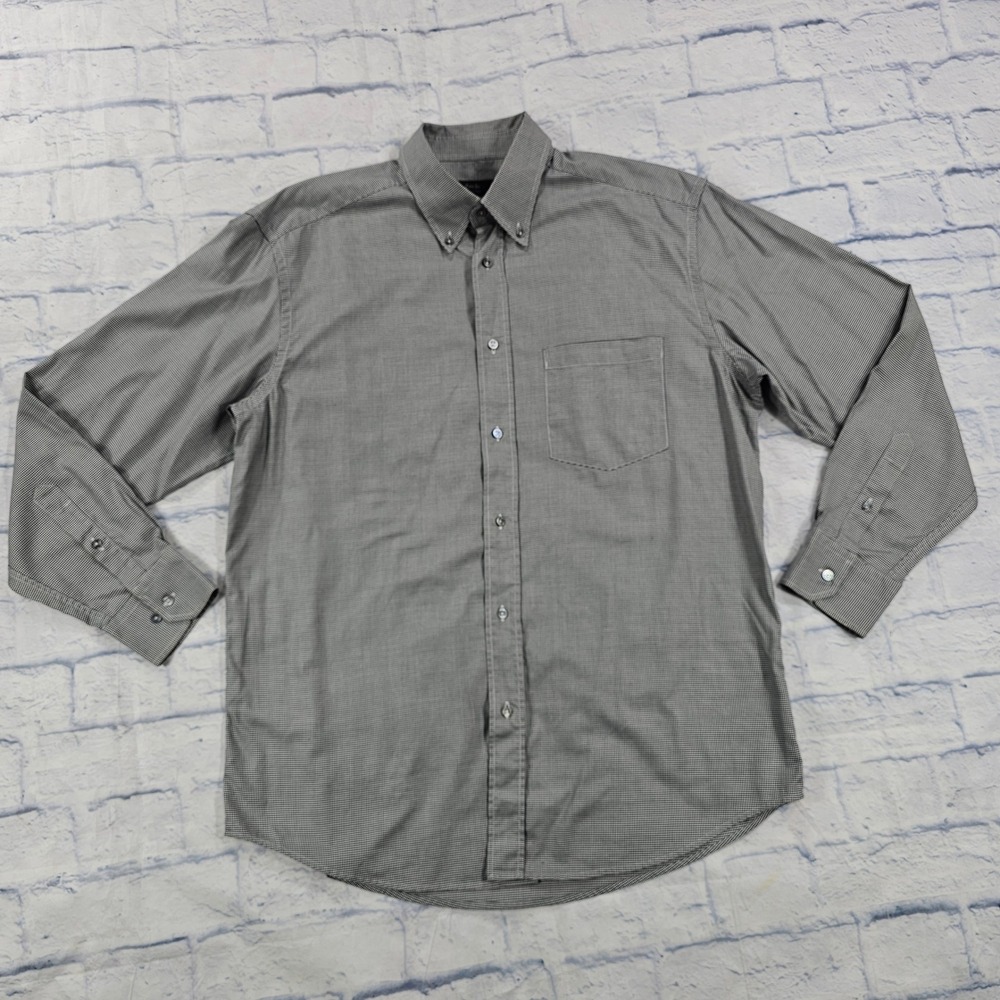 Zanella Button Down Shirt Mens XL Black White Houndstooth Made in Italy Cotton
